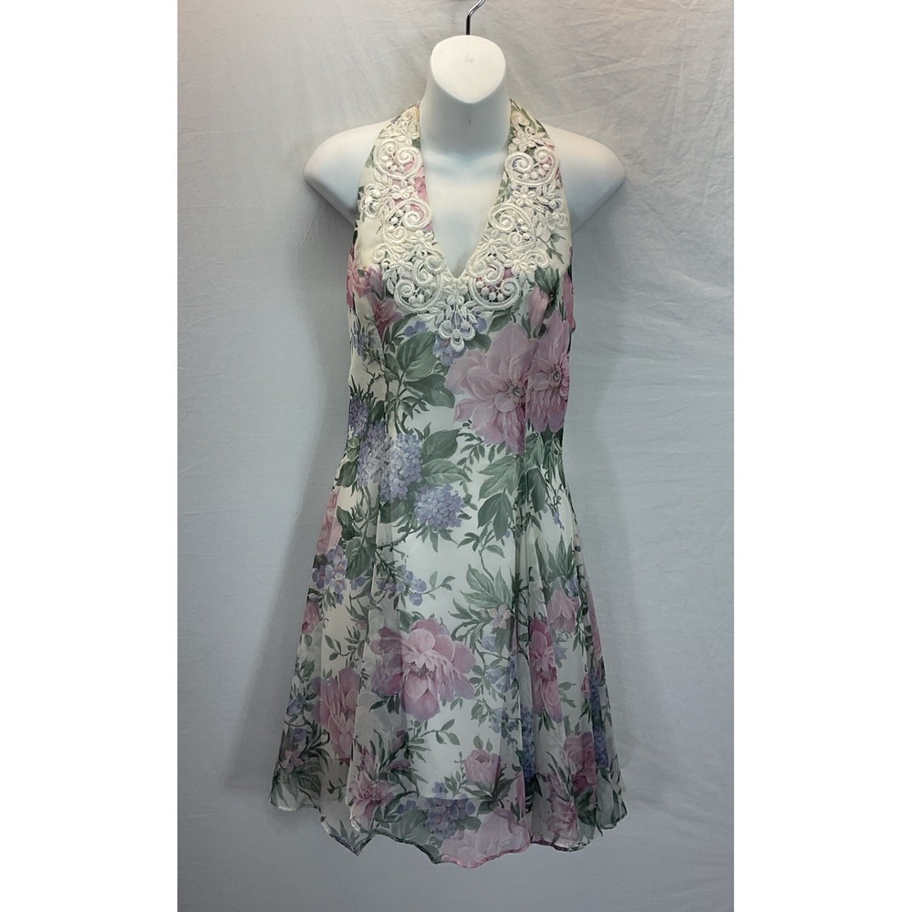VTG Scott McClintock floral Whimsy Fairy chiffon halter dress Size 8 romantic